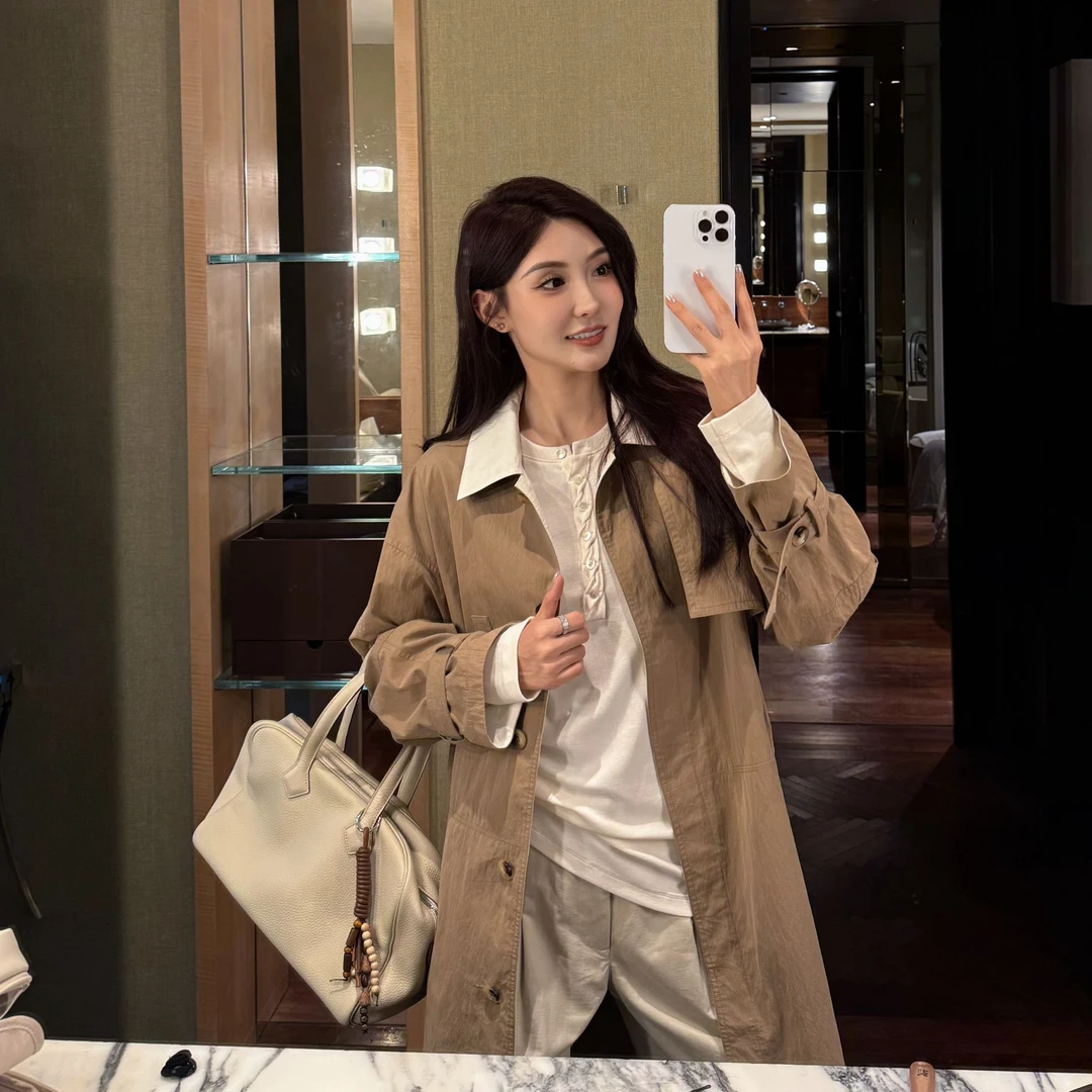 Moprobably李予诺「琥珀」韩系高级感气质休闲长款风衣外套L5356003