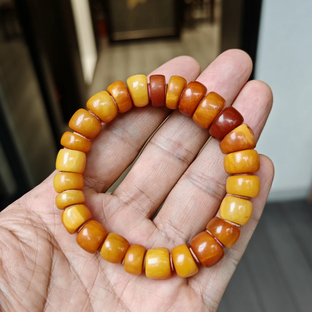 天然老蜜蜡手串西亚马蹄珠货币蜡保真精美百搭时尚手链