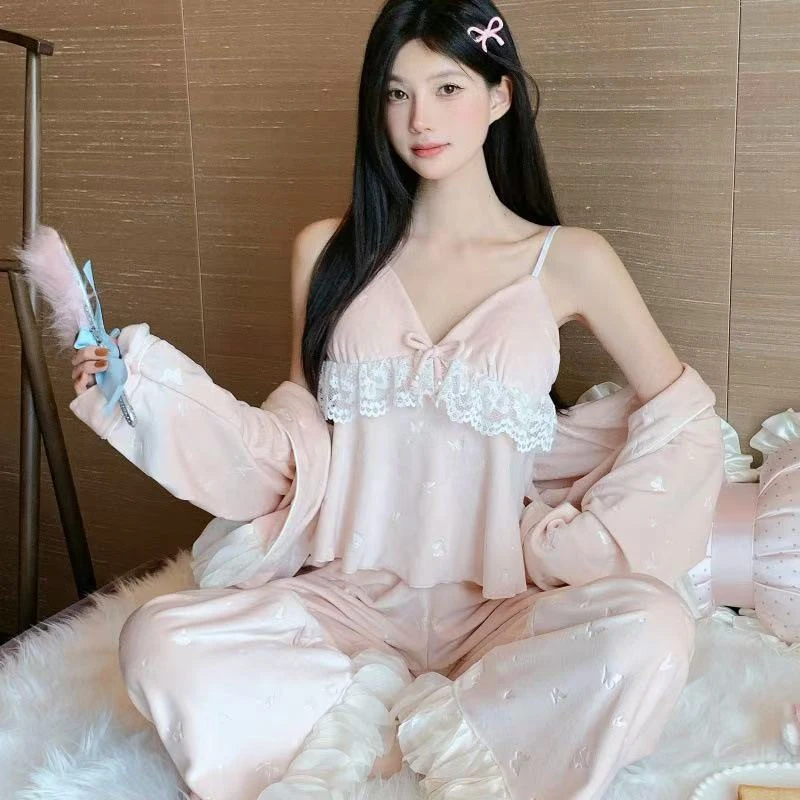 【香软蝴蝶】2025秋冬爆款双面海岛绒女吊带开衫加厚保暖长袖睡衣