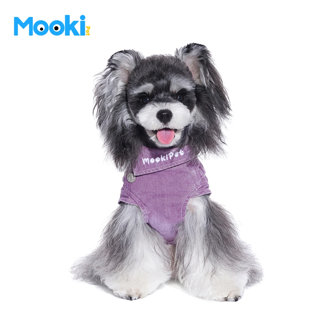 mookipet狗狗秋季新款衣服西高地比熊雪纳瑞宠物可牵引牛仔马甲