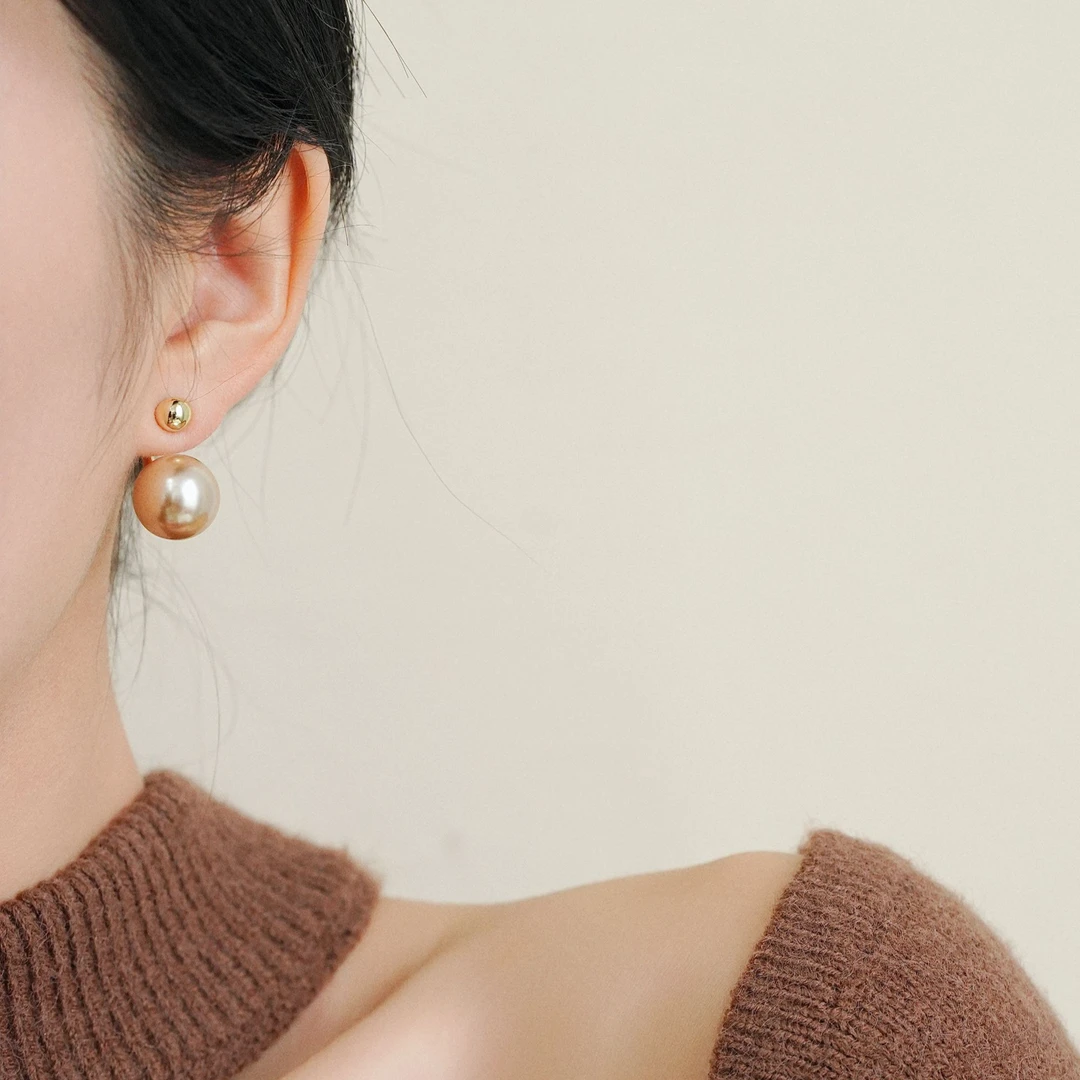 铜合金耳饰 香槟金色法式复古高级感耳环女2025耳钉小众轻奢两戴