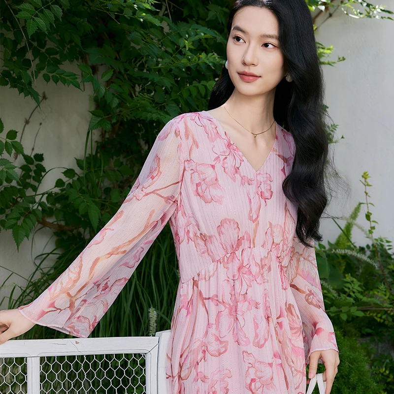 【田老板专属】Q5186金丝印花裙子女秋季减龄真丝桑蚕丝连衣裙