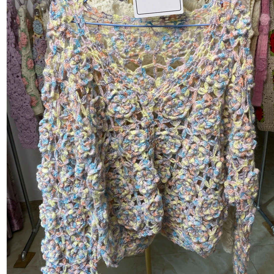 11号 手工钩花彩色毛衣