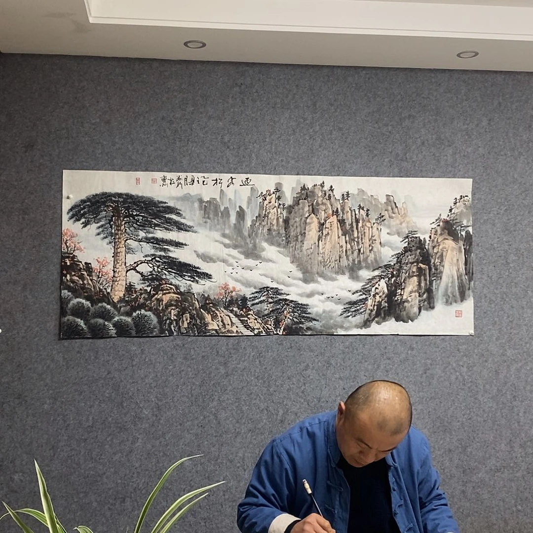 国画迎客松小六尺