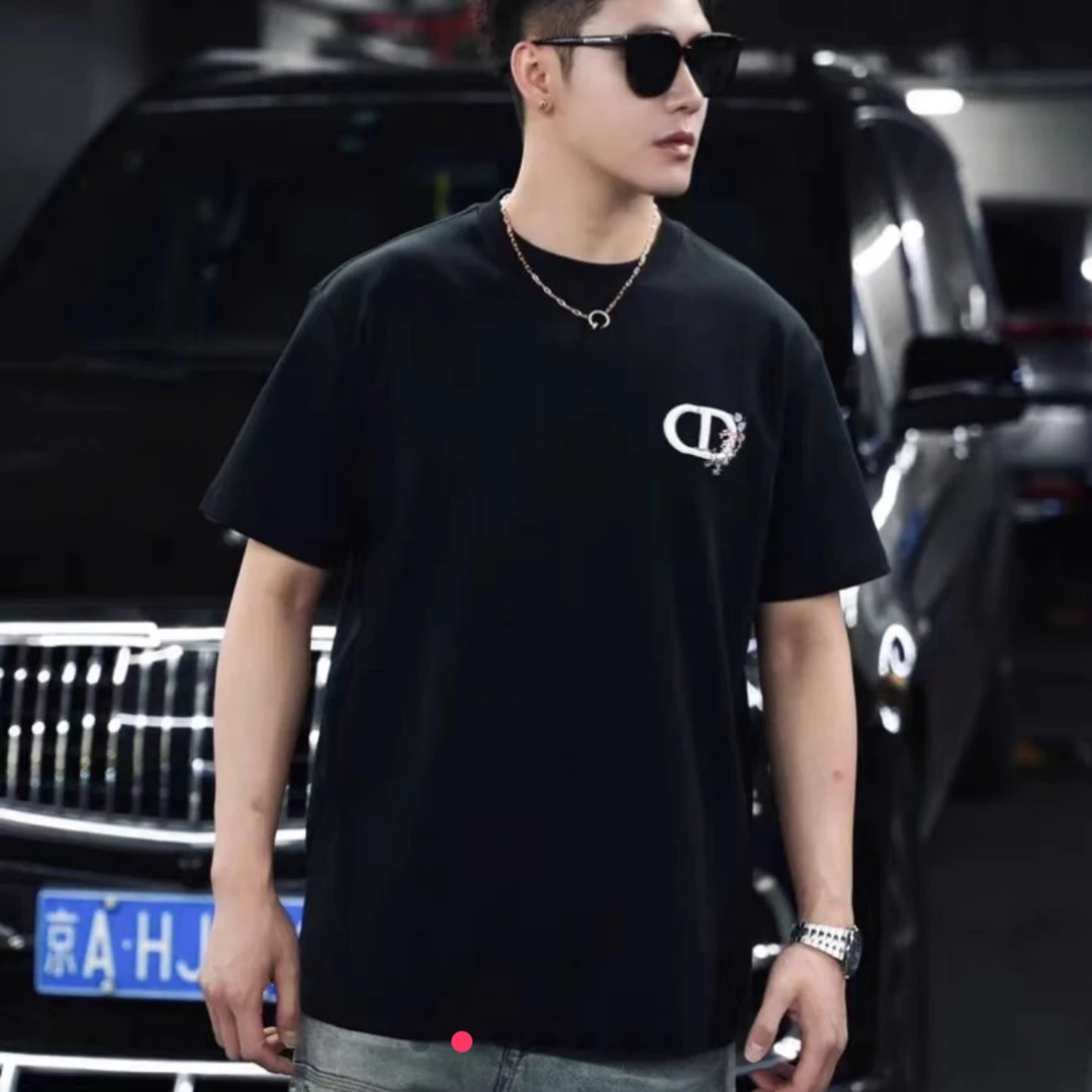 轻奢男女同款百分百棉时尚百搭万针刺绣圆领短袖T恤