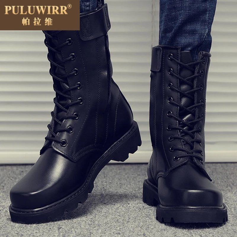 皮靴男夏季劳保战靴正品高筒军训鞋子皮工装皮鞋马丁靴男士靴百搭