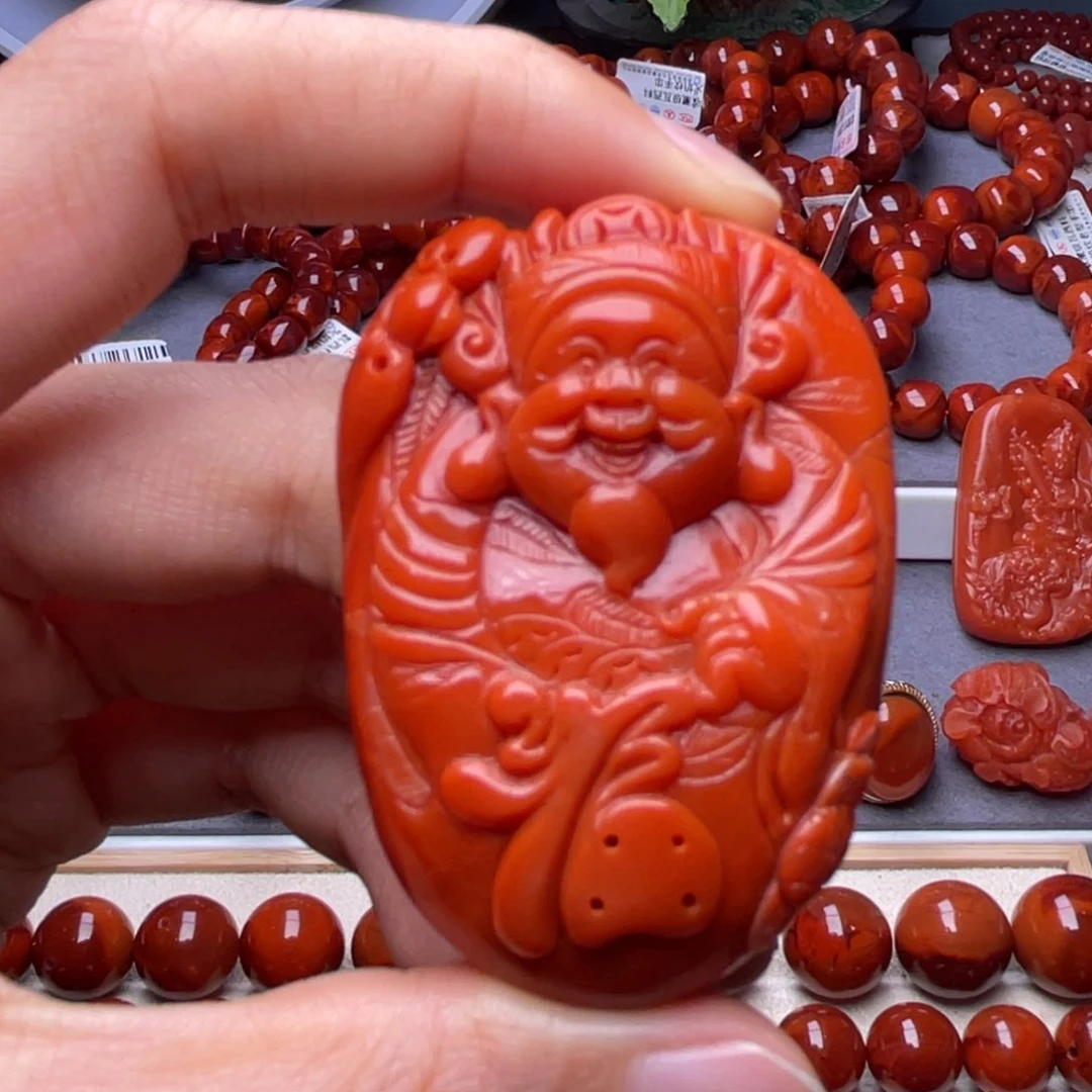 南红玛瑙其他未镶嵌简***单精工瓦西柿子红财神吊坠