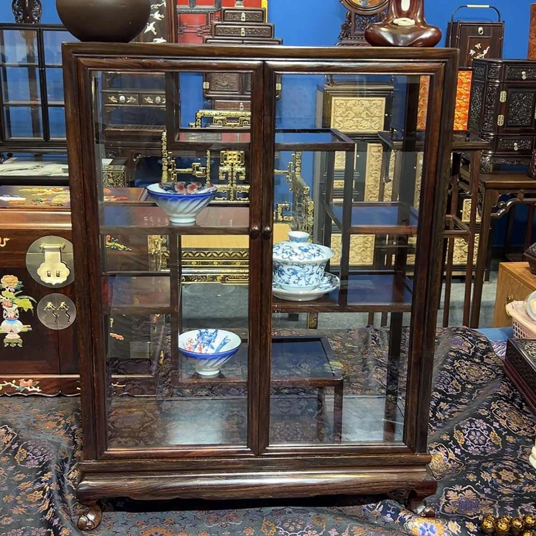 【闪购商品】红酸枝木类成套家具小***生玻璃柜