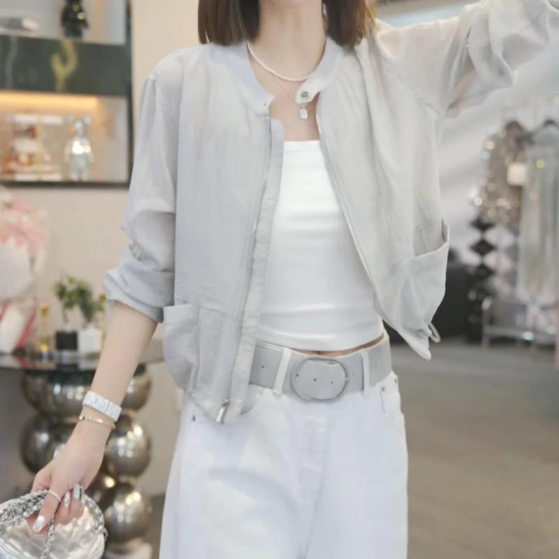 2025年夏季新款时尚外套气质休闲防晒衣小众设计感轻薄纯色户外女