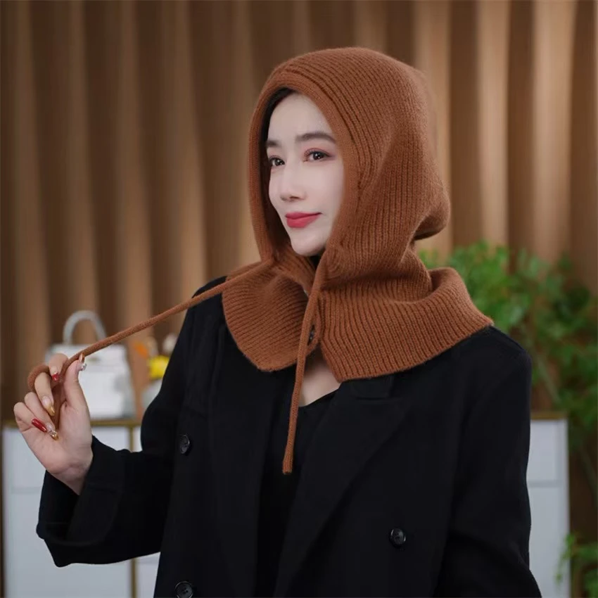 秋冬新款拉法帽带纽扣保暖护耳包头帽时尚针织可拉可女秋冬韩版
