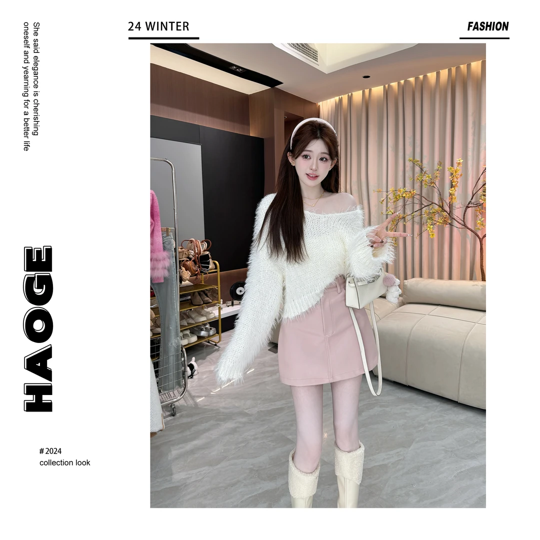 欣儿优选●柏林雾紫Q4MY2638A时尚小香风宽松V领毛绒毛衣温柔雅致