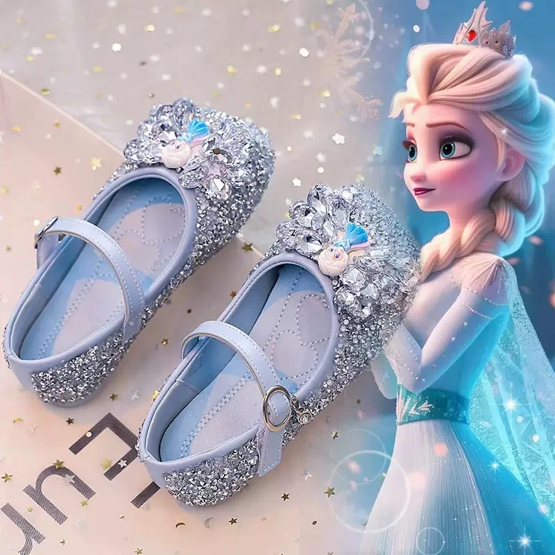 女童爱莎公主鞋小皮鞋2025春季新款小女孩水钻宝宝单鞋演出水晶鞋