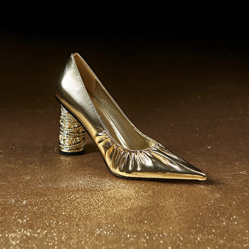 8CM粗跟日常浅口时尚高跟包头拖奢华简约明星同款网红鞋子51027