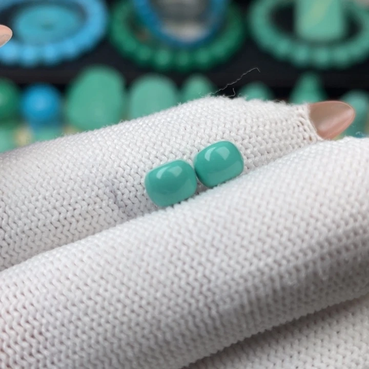 高瓷蓝绿色8mm老型一对