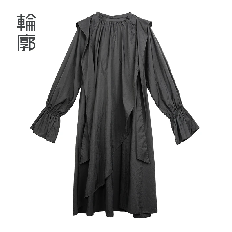 轮廓霁月防晒衣女款薄风衣洋气休闲装大帽子不对称女黑色L252Y035