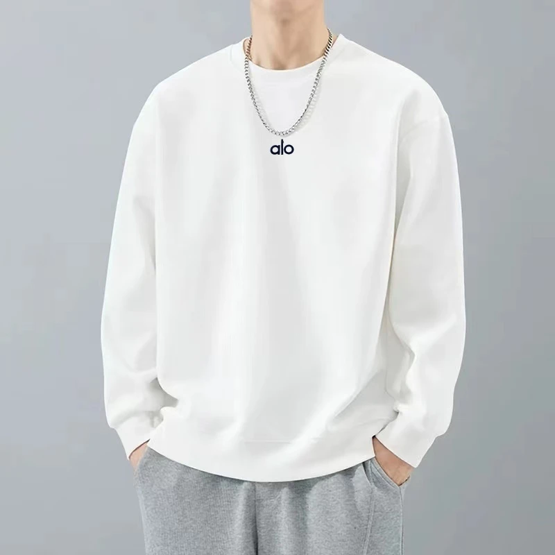 【潮牌刺绣ALO】华棉卫衣白色男士长袖时尚休闲百搭圆领秋冬潮流