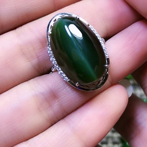 和田玉银S925镶嵌戒指