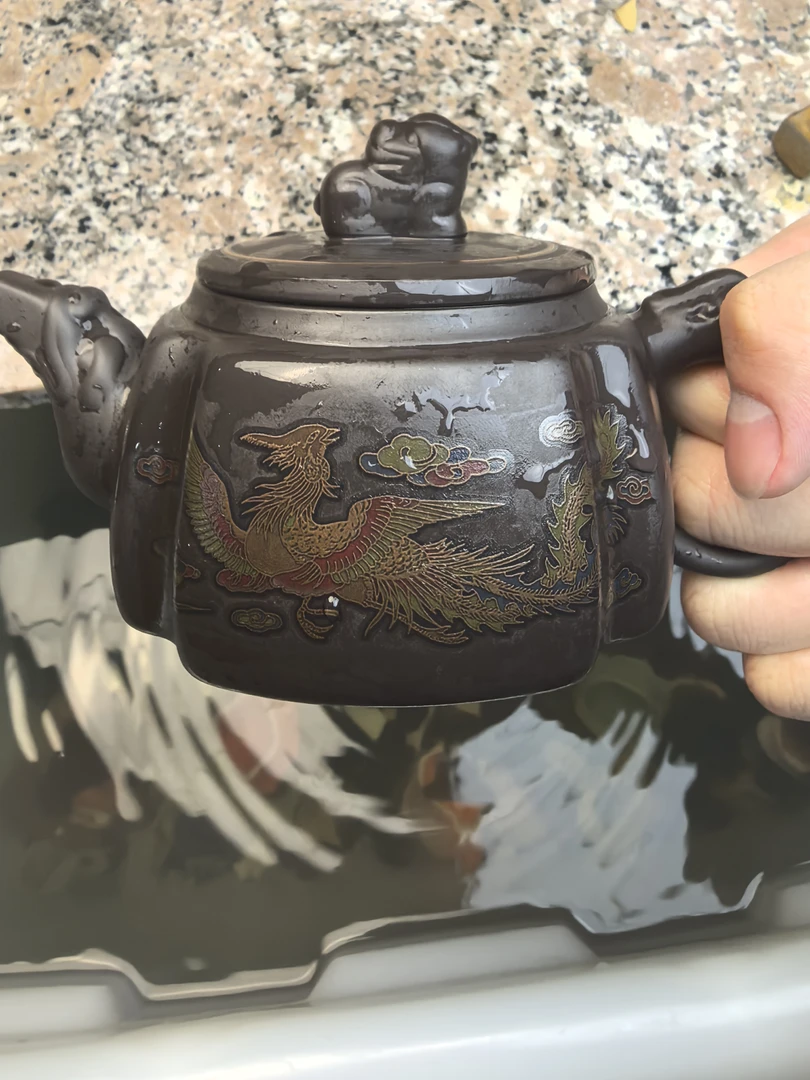 【闪购商品】老紫泥龙凤呈祥四方壶 I