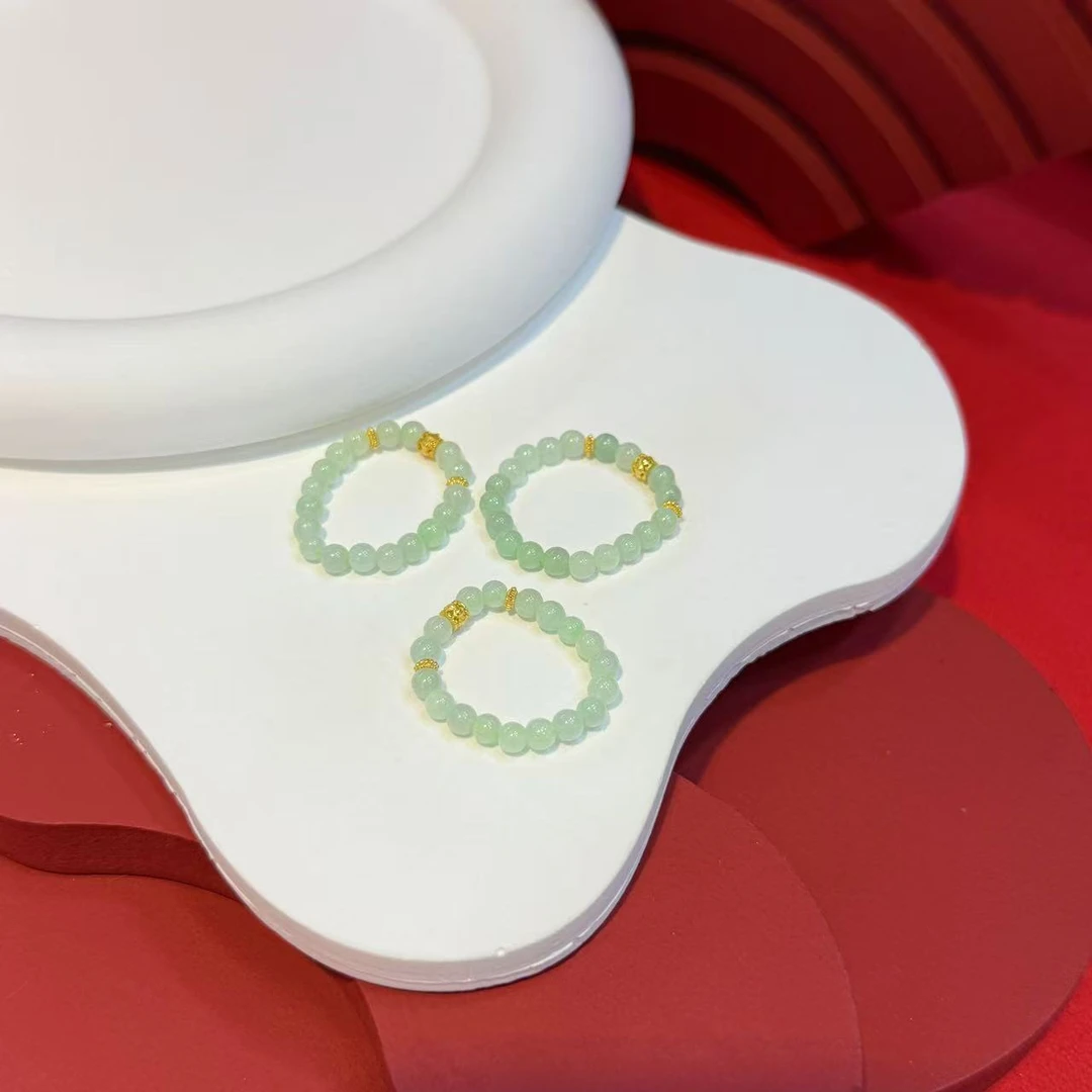 S925银镶嵌翡翠珠珠戒圈（多样性发其一）HNZ12267