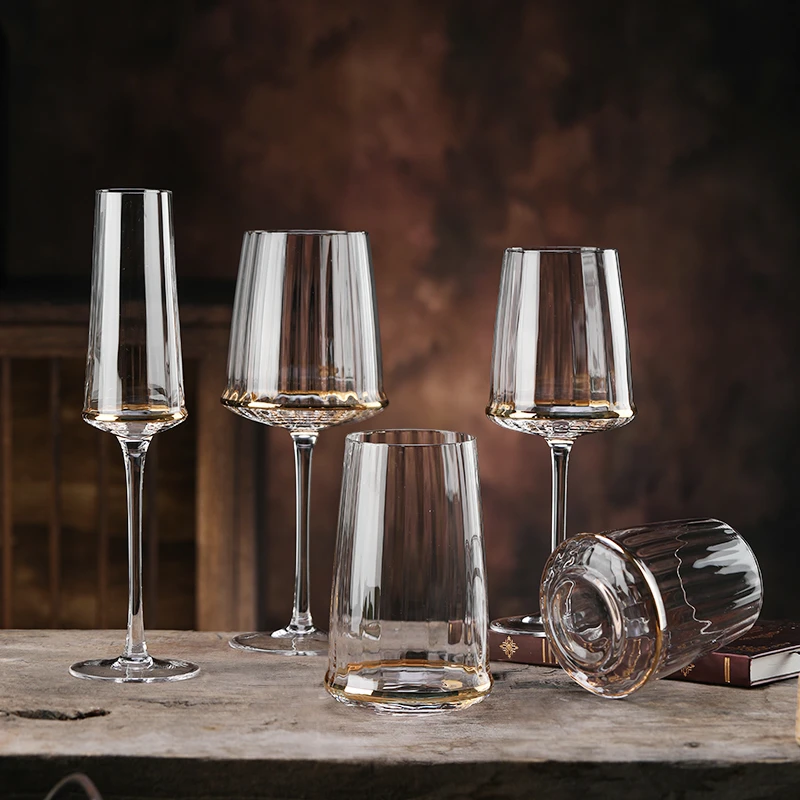 竖纹酒杯酒具水墨风个性葡萄酒杯易清洗轻奢1-2个欧式纯色手工