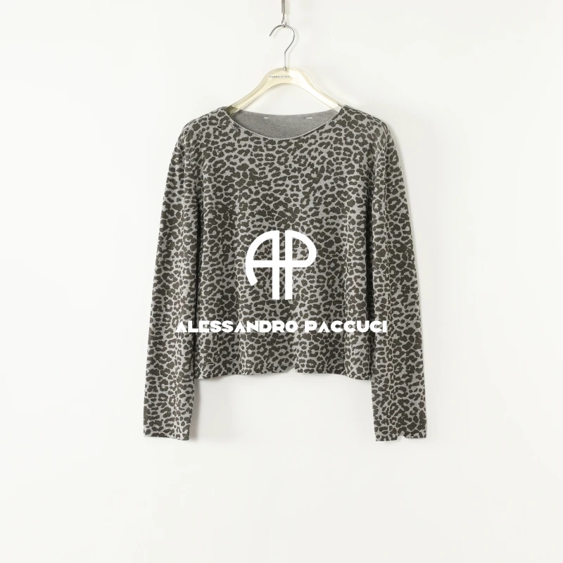 AP洛哥54156ST【金砂斑影】棉+羊绒圆领豹纹印花破洞时尚百搭套头衫