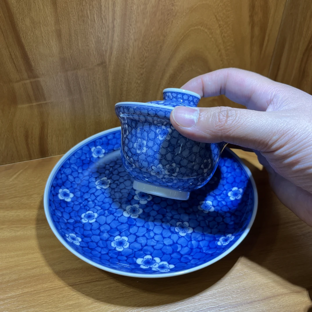 熙工坊 陶瓷手绘盖碗套装 青花冰梅全手工 景德镇高温瓷