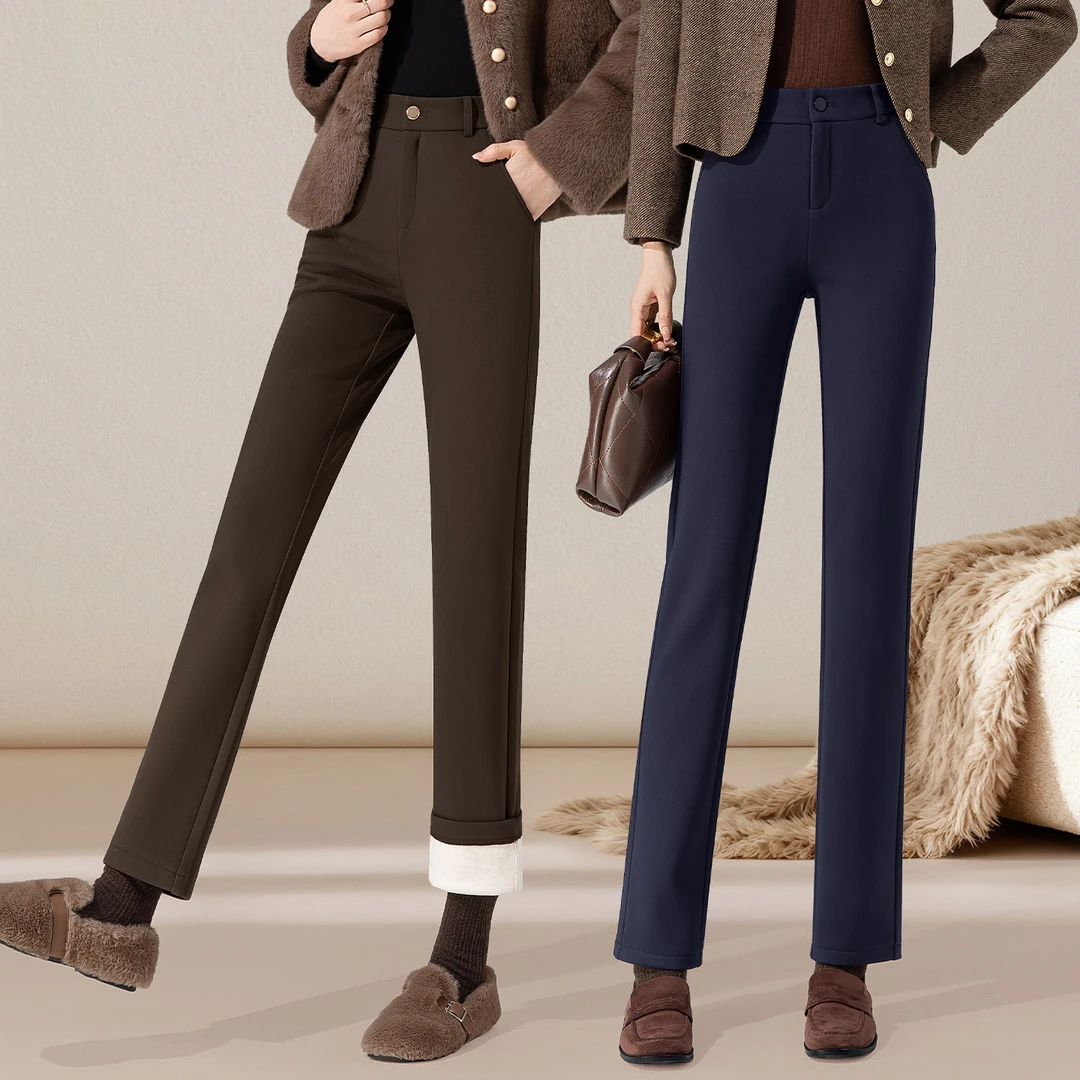 【加绒加厚桑蚕丝法棍裤】冬季显瘦抗皱免烫高腰高弹通勤直筒裤