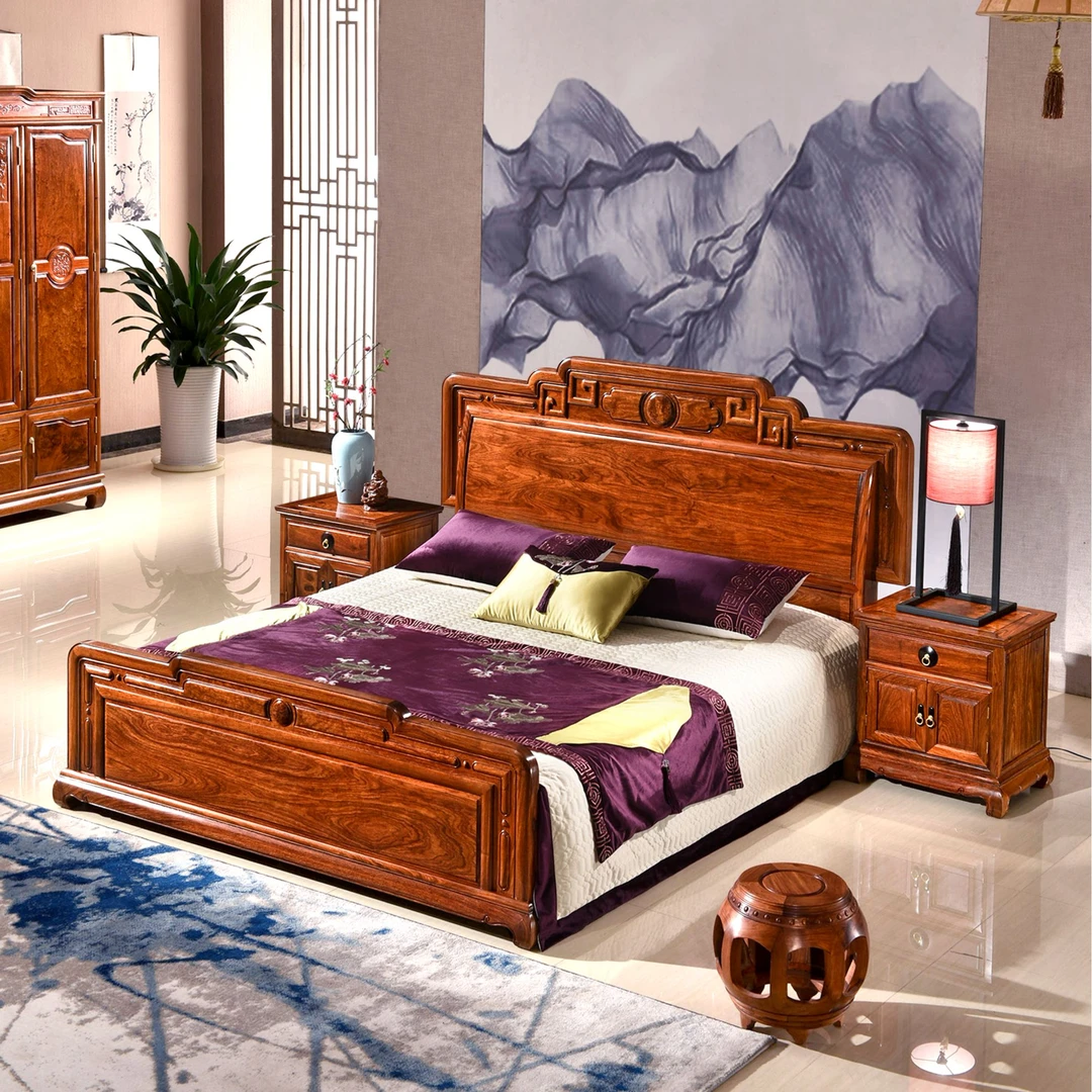 刺猬紫檀1.8米国色光板素面大床