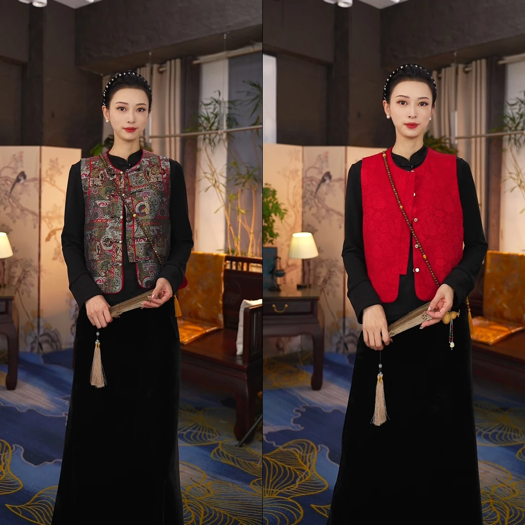 南油美洋洋【唐锦传承】2025新中式国风通勤显瘦织锦缎马甲ss26592