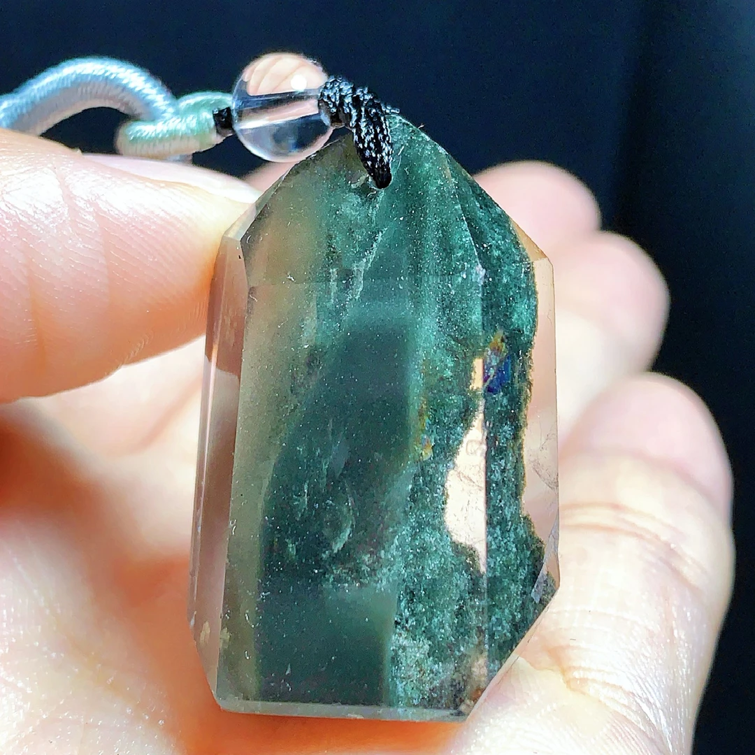 东海水晶天然随形绿幽灵水晶吊坠毛衣链通透原石项坠男女款聚宝盆