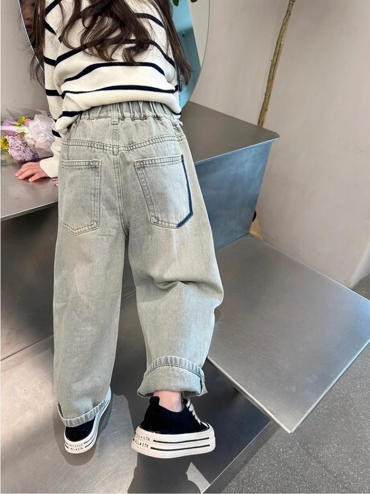 女童牛仔裤春秋款2025新款韩版宽松小女孩休闲裤春夏儿童直筒裤子