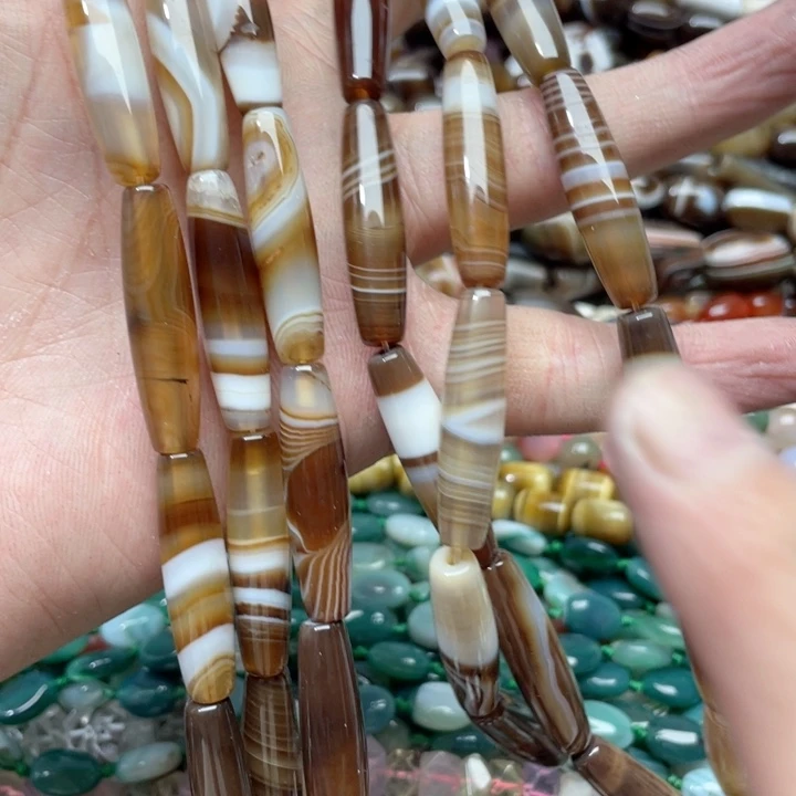 玛瑙/玉髓合金珠宝半成品一条9x33mm缠丝玛瑙