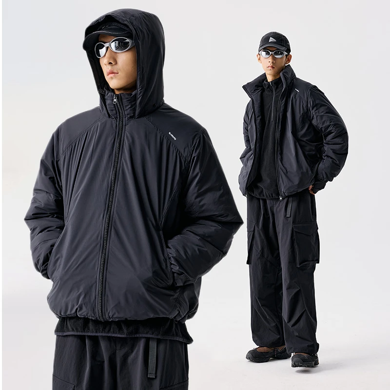 ben·panda25AW连帽立领两穿拉链棉服宽松户外运动反光标侧袋外套