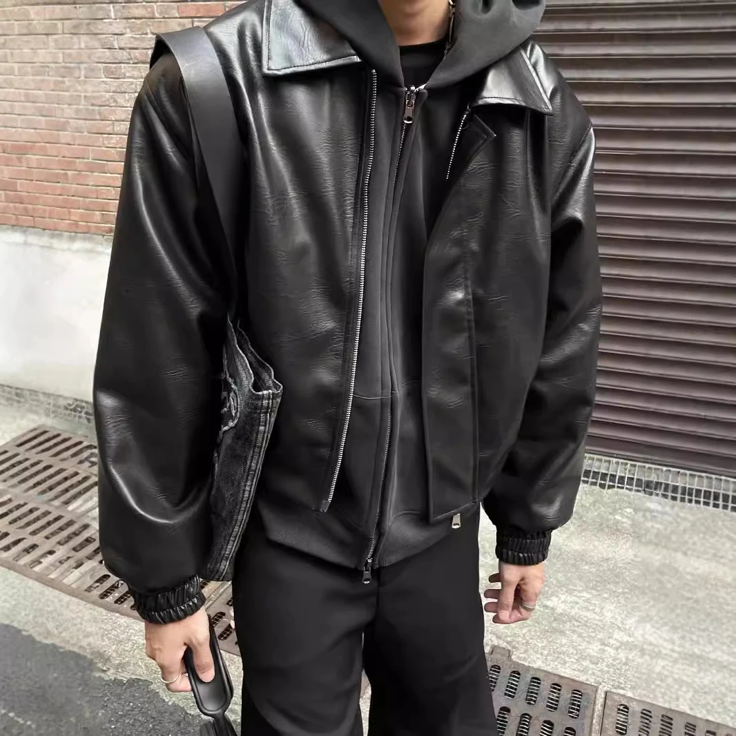 黑色PU保暖短款皮衣夹克男款春秋韩版连帽潮流休闲高级男士拉链