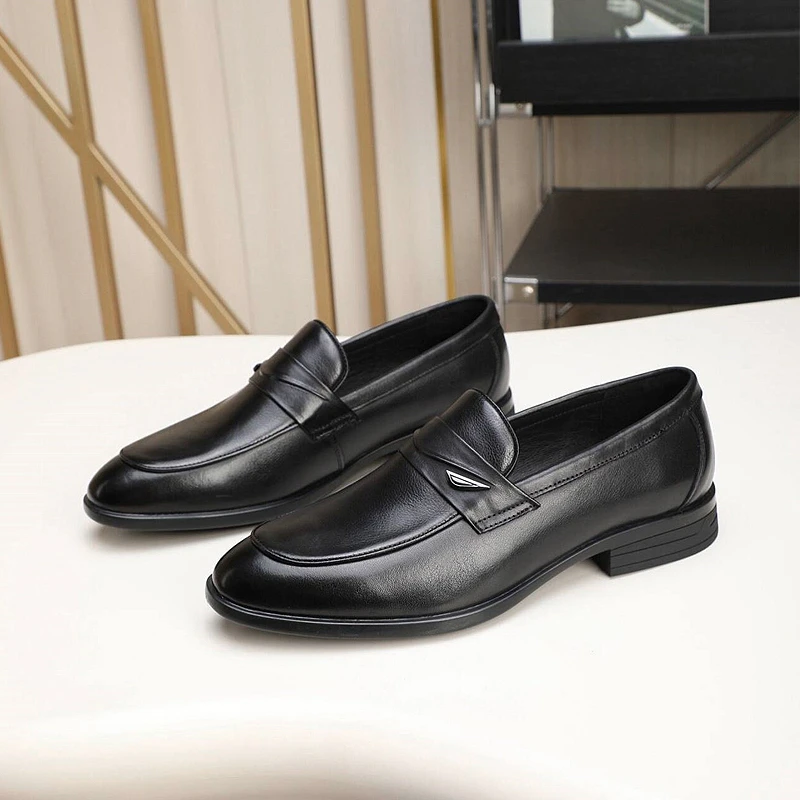 早秋男士软底商务鞋薄款真皮牛皮透气休闲皮鞋男潮流一脚蹬乐福鞋