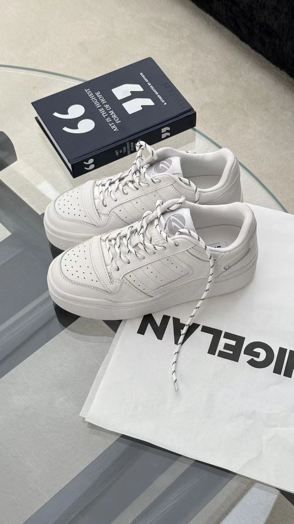 诗歌兰真皮女鞋秋季新品厚底系带拼色百搭运动鞋板鞋小白鞋潮