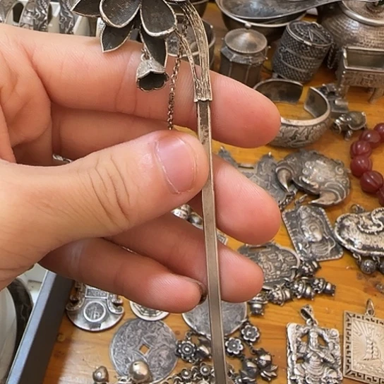 云***足银木质老银发簪