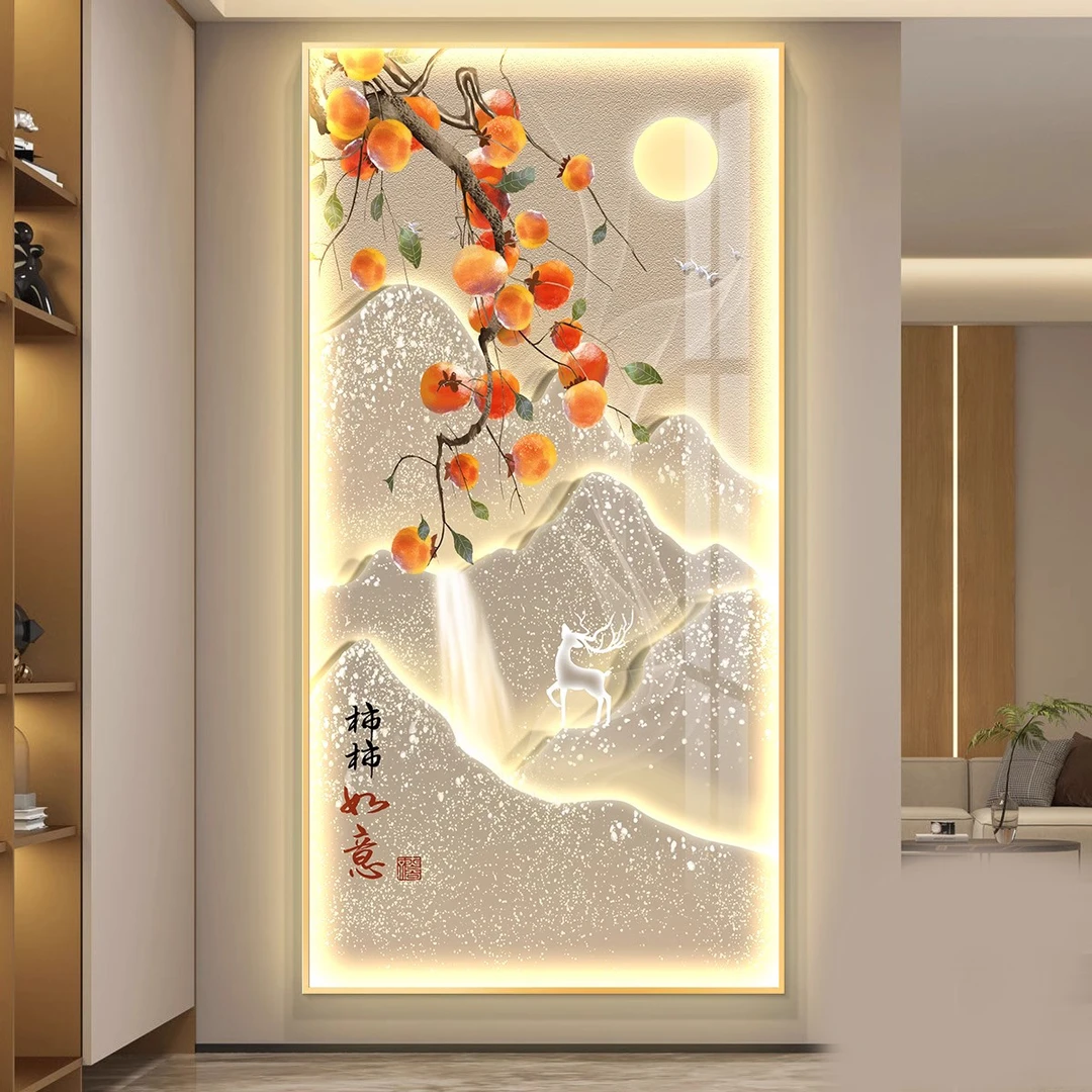 柿柿如意轻奢入户玄关装饰画走廊过道挂画壁画简约现代竖版