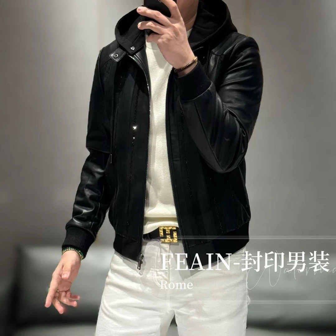 高端进口生态卡丽皮立体拼奥钻可拆卸帽夹克8150