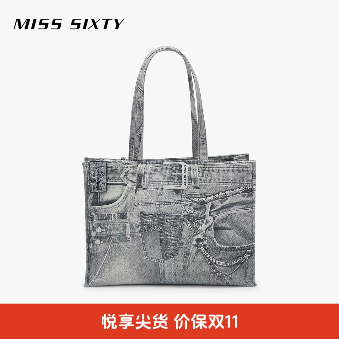 Miss Sixty2025春季新款托特包女复古皮牌帆布牛仔印花设计感单肩