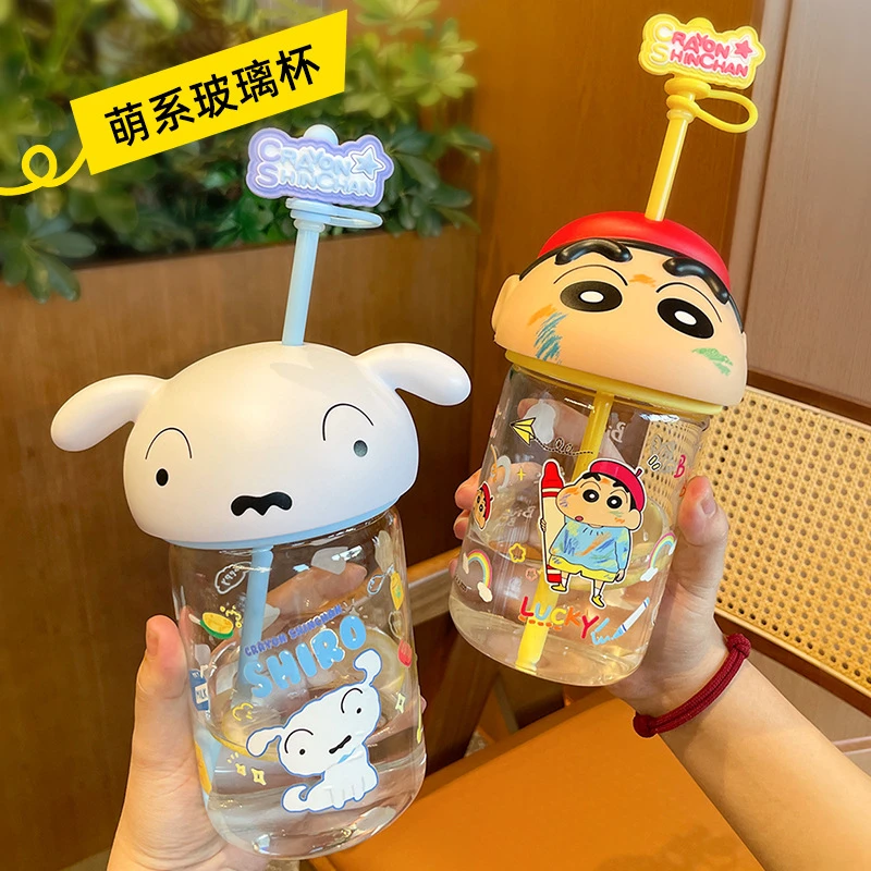 蜡笔小新正版卡通大头杯吸管杯儿童夏季学生高硼硅水杯女可爱杯子