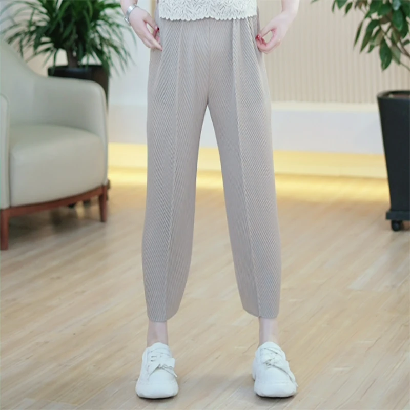 抖抖千褶休闲裤大码弹力时尚休闲百搭显瘦窄版萝卜小脚锥形裤Y