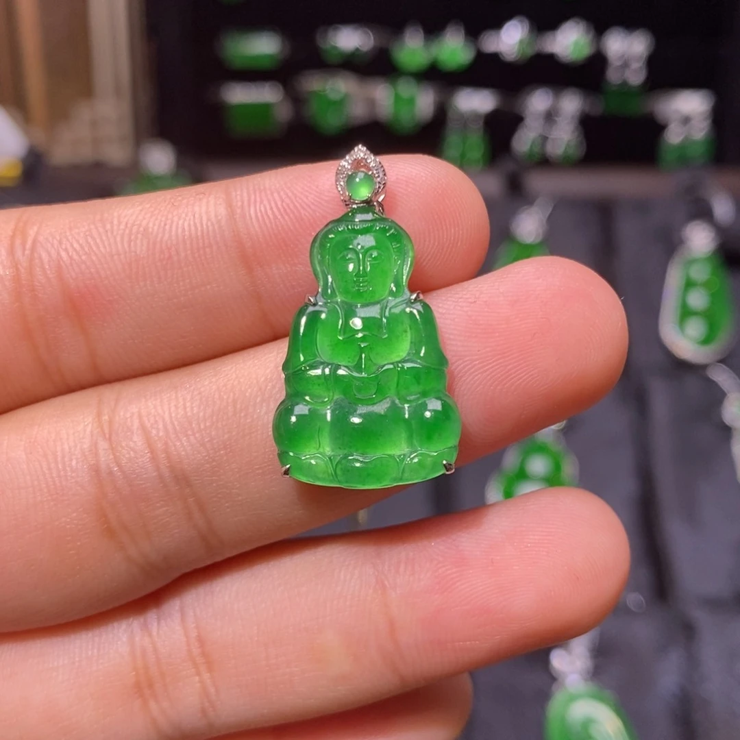 颈饰18K金镶嵌翡翠天然翡翠