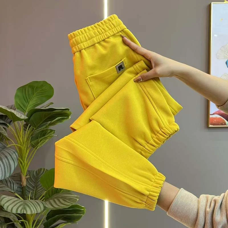 加厚休闲卫裤女冬季新款高腰束脚哈伦裤百搭显瘦运动裤