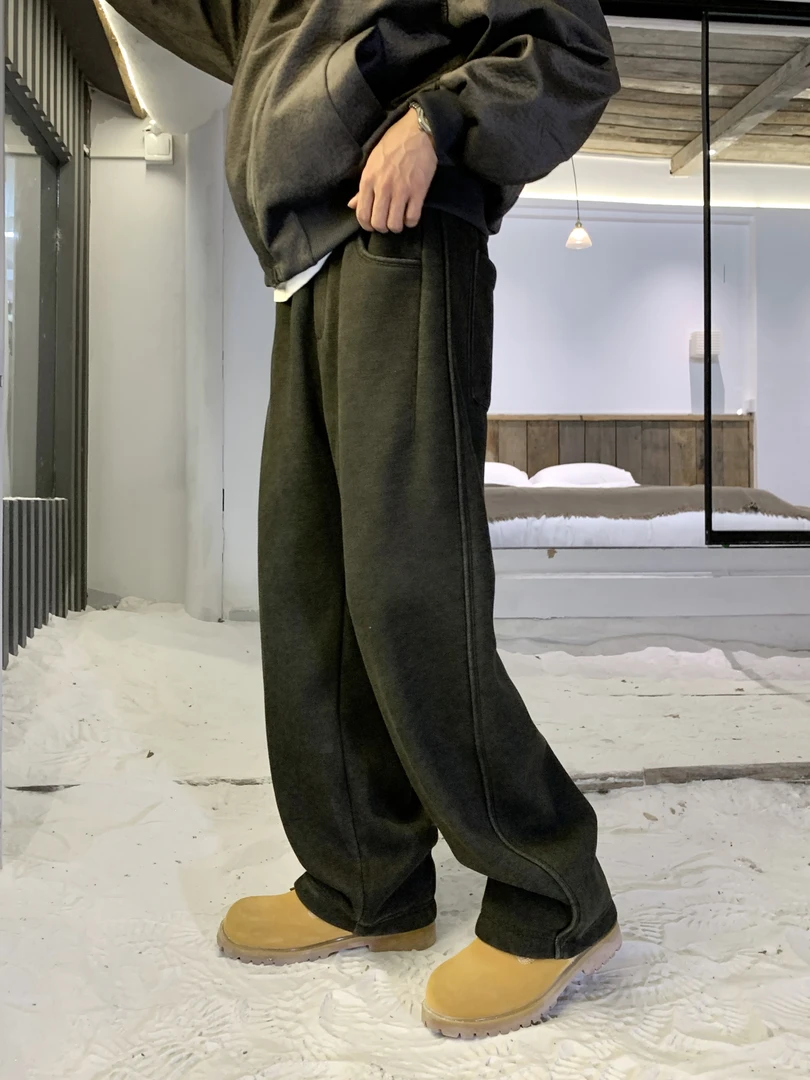 【YINMING】冬季重磅美式加厚加绒直筒弯刀百搭休闲抗寒男裤