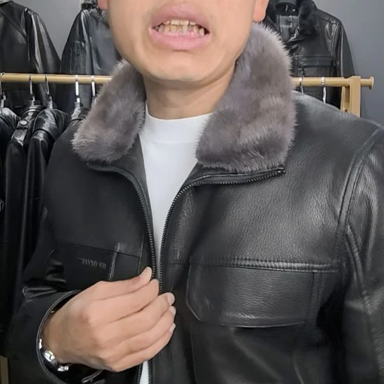 木***！男款头层羊皮水貂内里