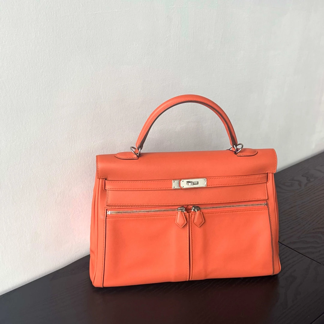 99新 Hermes/爱马仕 kelly35 lakis L5龙虾粉 S皮 框Q刻