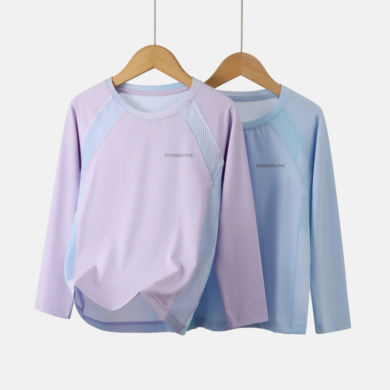 儿童夏季轻薄速干长袖冰丝运动吸汗透气衫6009