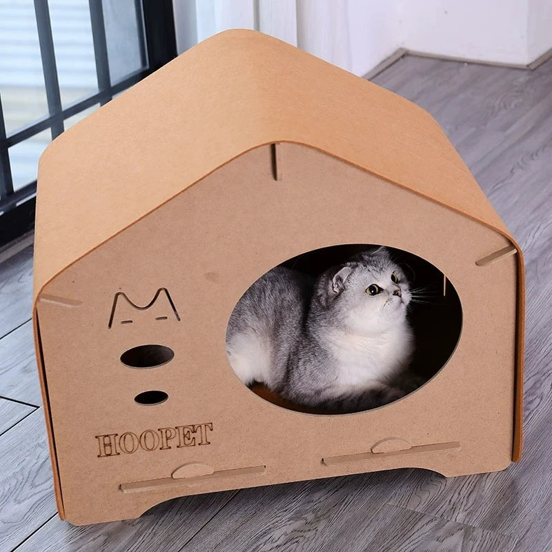 宠物猫咪毛毡木板双拼窝美短布偶猫咪四季通用床宠物可爱封闭式房