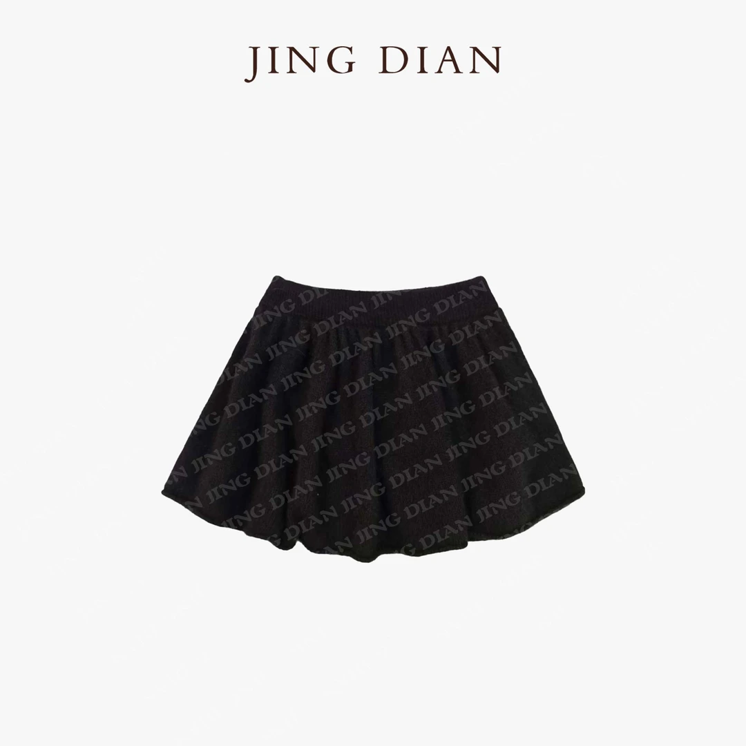 【JING DIAN】秋冬百搭黑色羊毛拉绒半裙